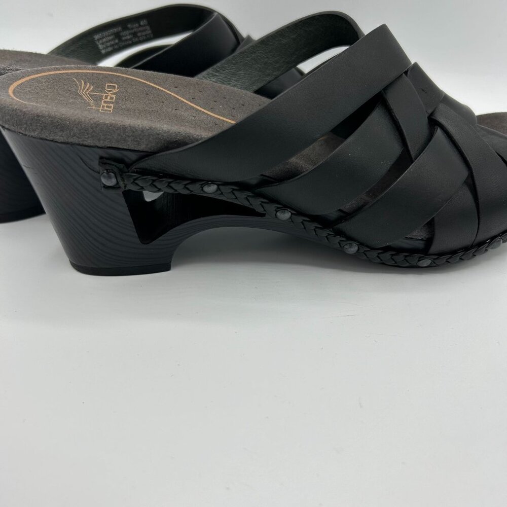Dansko Womens Black Leather Strappy Wedge Sandals Size 40 Braided Trim - Picture 8 of 12